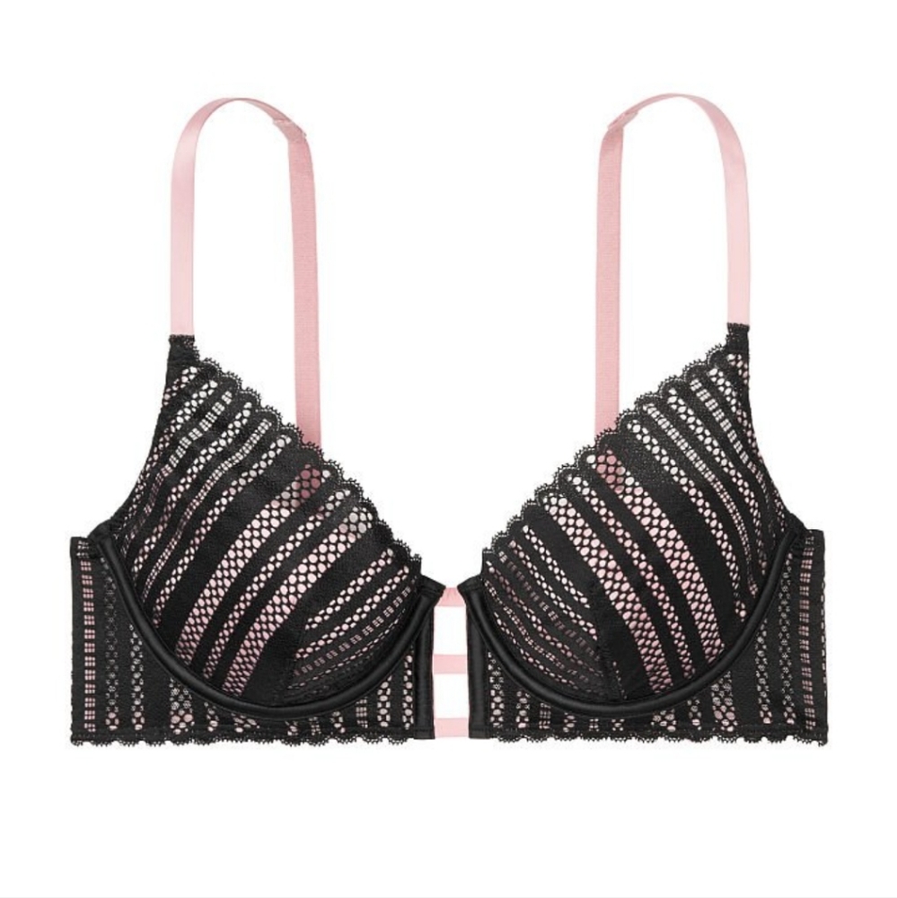 Victoria's Secret Lace Lightly-Lined Plunge Bra, Size 32DD, Color Black, NEW